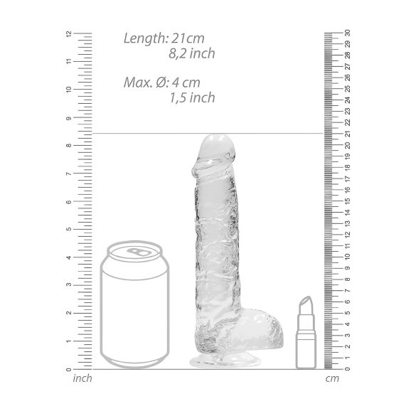 RealRock - realistický dildo - průhledné - 19 cm