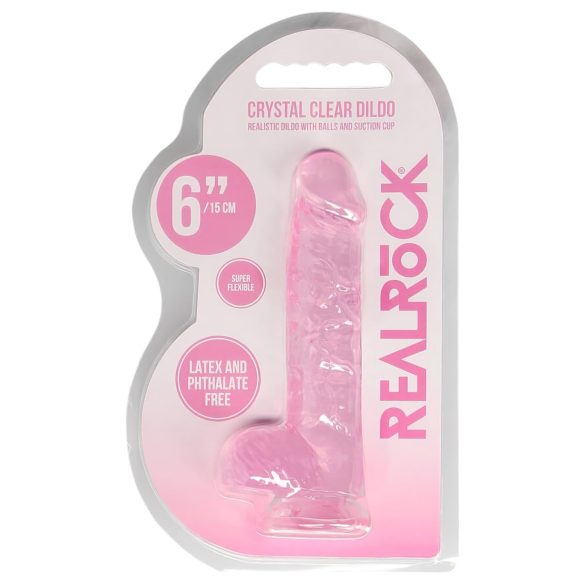 REALROCK - realistický průhledný dildo - růžový (15 cm)
