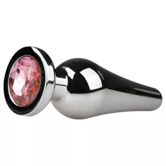   EasyToys Metal No.11 - anální kolík kuželového tvaru s růžovým kamínkem (stříbrný, 3,5 cm)