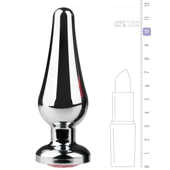 Easytoys - anální kolík s růžovým kamínkem - kovový, stříbrný, 3,5 cm