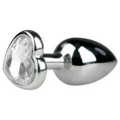   EasyToys Metal No.2 - anální kolík se srdcovým kamínkem (stříbrno‑bílý)