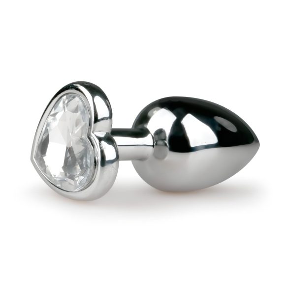 Easytoys Metal No.2 - anální kolík se srdcovým kamínkem (stříbrno-bílý)