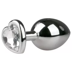   Easytoys - anální kolík se srdcem a bílým kamenem - stříbrný