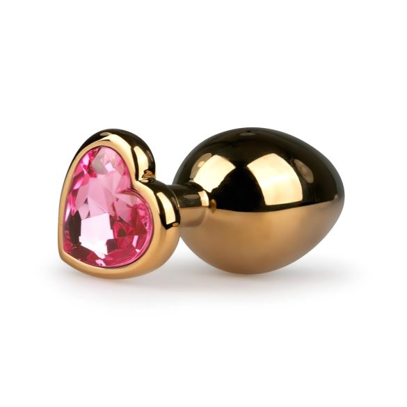 Easytoys Kovový Anální Kolík No.7 - růžový kámen, kužel, zlatý (3 cm)