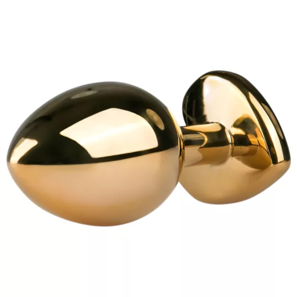 Easytoys - anální kolík s růžovým kamínkem - kovový, zlatý, 3 cm