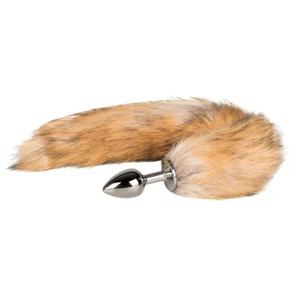 Easytoys Fox NO1 - anální kovový kolík s liščím ocasem - stříbrný/rezavý