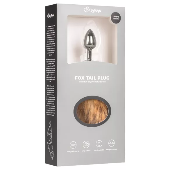Easytoys Fox NO1 - anální kovový kolík s liščím ocasem - stříbrný/rezavý