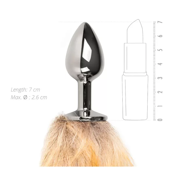 Easytoys Fox NO1 - anální kovový kolík s liščím ocasem - stříbrný/rezavý