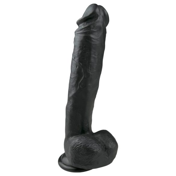 Easytoys - přísavkový, varlatý velký dildo (26,5 cm) - černý