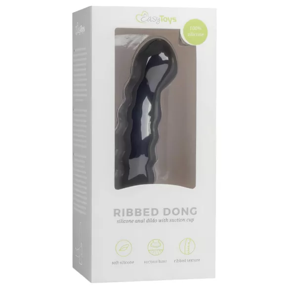 Easytoys - anální dildo s přísavkou - žebrované - černé 14 cm
