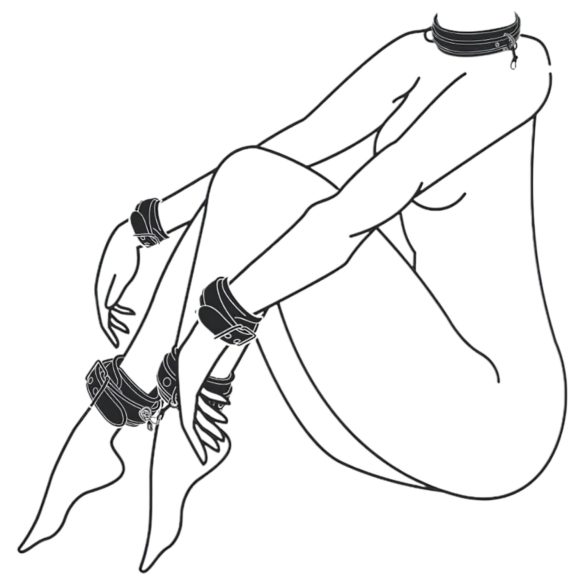 Easytoys - černá sada obojku, zápěstní a kotníkové pouta