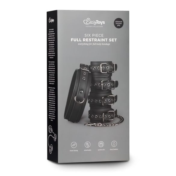 Easytoys - černá sada obojku, zápěstní a kotníkové pouta
