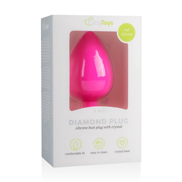 Easytoys Diamond - anální kolík s bílými kameny (velký) - růžový