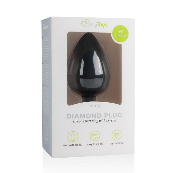 Easytoys Diamond - anální kolík s bílým kamenem - velký - černý