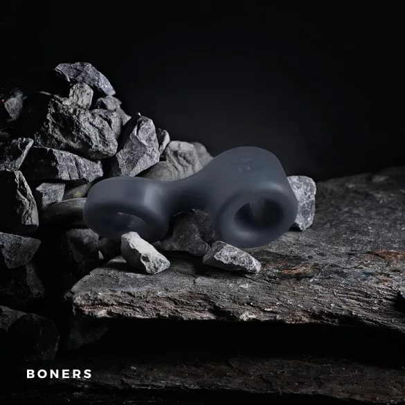 Boners Get Rock Hard - erekční kroužek a rozpěrka varlat - silikon šedý