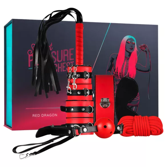 Secret Pleasure Chest - pokročilá sada BDSM - 10dílná (červená)
