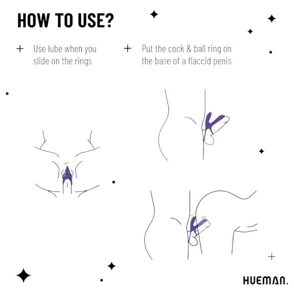 Hueman Infinity Ignite - vibrační erekční kroužek na penis a varlata - fialový