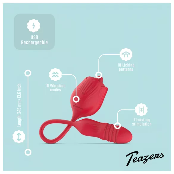 Teazers Rose - vibrační stimulátor s jazýčkovým dráždidlem klitorisu (červený)
