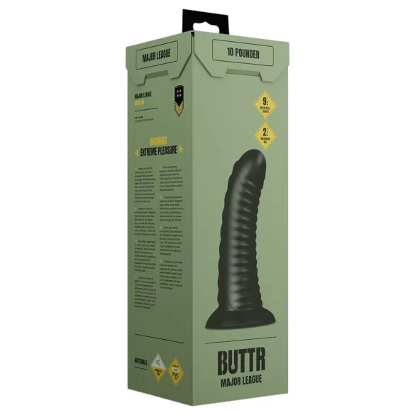 BUTTR Double Ribbed - obrovský rýhovaný anální kolík (černý) - 26 cm