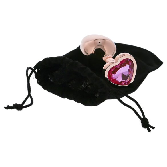 Gleaming Love - anální kolík srdce s kamenem - hliník - M - růžově zlatý