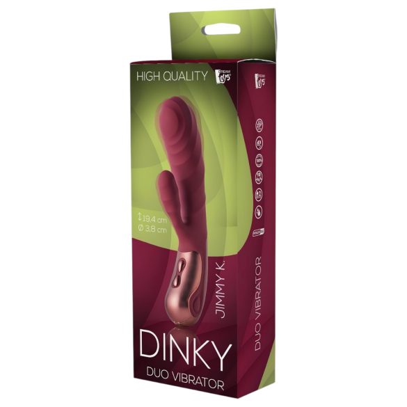 Dinky Jimmy K. Duo - akumulátorový vibrátor s klitoriální stimulátorem (červený)