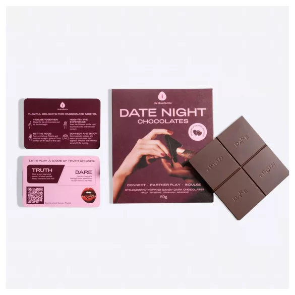 The Oh Collective Date Night - hořká čokoláda s makadamovými ořechy a jahodami pro páry (50 g)