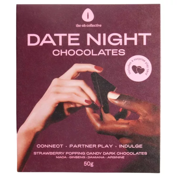 The Oh Collective Date Night - hořká čokoláda s makadamovými ořechy a jahodami pro páry (50 g)