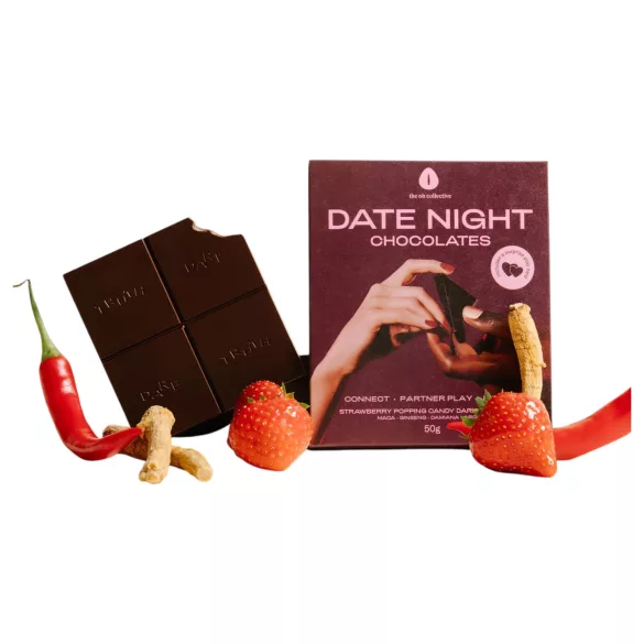 The Oh Collective Date Night - hořká čokoláda s makadamovými ořechy a jahodami pro páry (50 g)