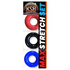  Kiotos Max-Stretch - sada natahovacích erekčních kroužků (černá/červená/modrá)