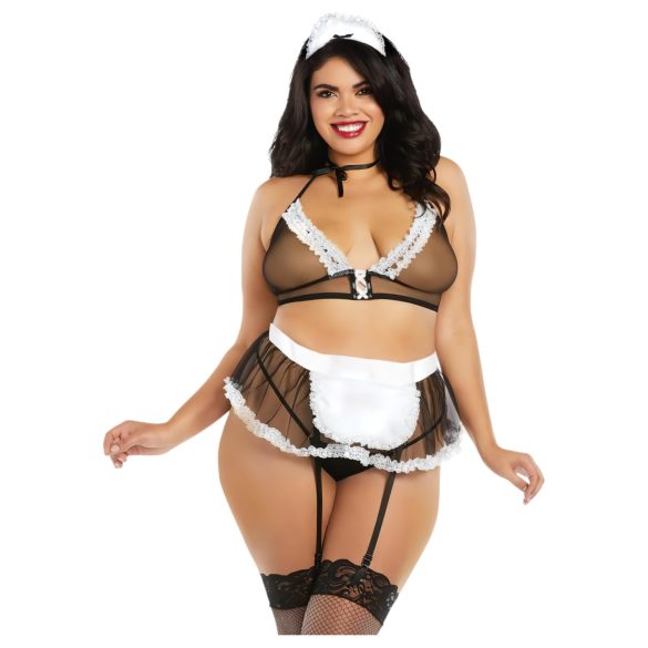 Dreamgirls Pokojská Plus Size Průhledná Síťovina - kostým pokojské (XL-XXL)
