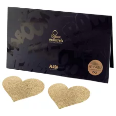   Bijoux Indiscrets Flash - třpytivé nálepky na bradavky ve tvaru srdce (zlaté)