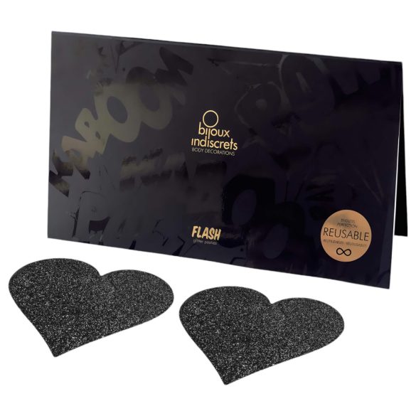 Bijoux Indiscrets Flash - černá srdcová nálepka na bradavky