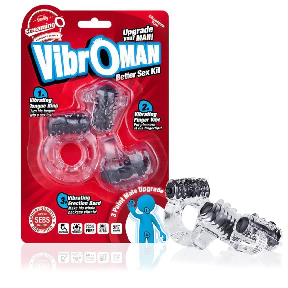 Screaming Vibroman - vibrační sada s erekčním kroužkem (černá)