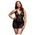 BACI Plus Size krajkový babydoll - černý s olem na krk (XL-XXL)
