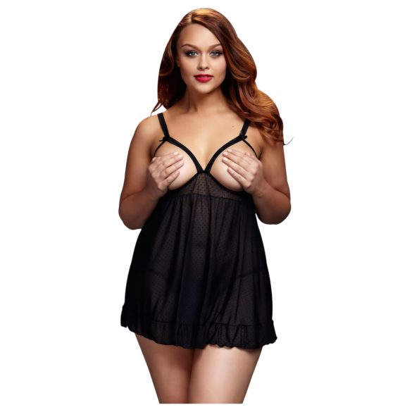 BACI Plus Size - otevřený puntíkatý babydoll - černý (XL-XXL)