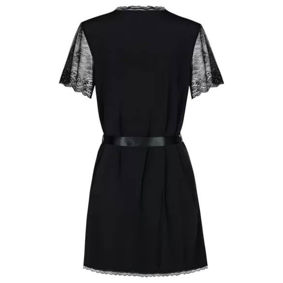Obsessive Miamor Róba - župan s krajkovými rukávy a tanga (černá) - L/XL