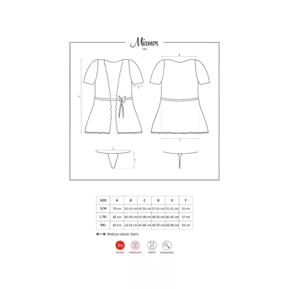 Obsessive Miamor Róba - župan s krajkovými rukávy a tanga (černá) - L/XL