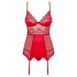 Obsessive Lovica - krajkový horní díl s podvazkovým pásem a tangy (červená)