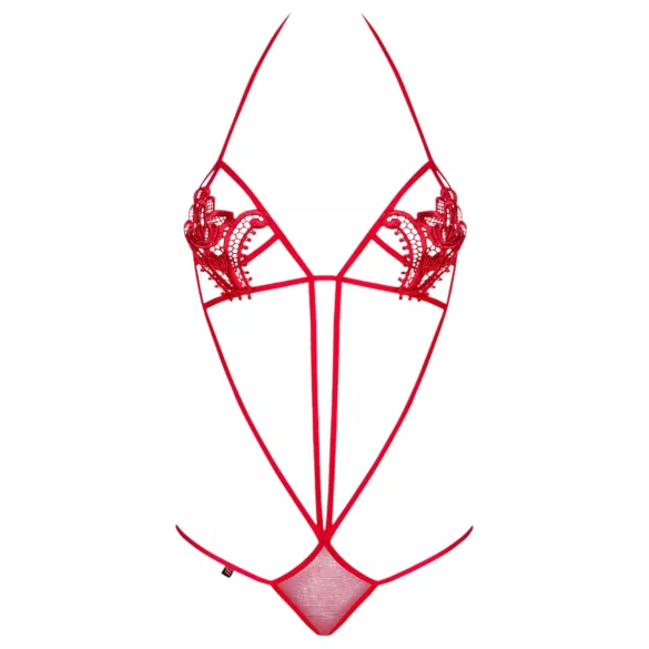 Obsessive - sexy body s pásky a tulipánovým vzorem - červené S/M