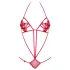 Obsessive - sexy body s pásky a tulipánovým vzorem - červené S/M