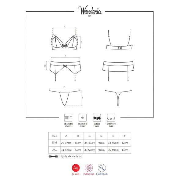 Obsessive - dámské prádlo set - vyšívaná krajka - černá - L/XL