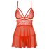 Obsessive 838-BAB-3 - pikantní krajkový babydoll a tanga (červená) - XXL
