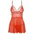 Obsessive - babydoll s tangami - pikantní krajka - červená - XXL
