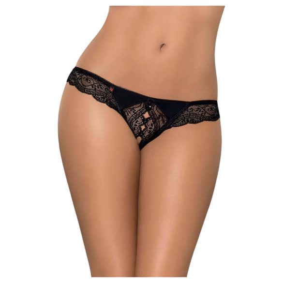 Obsessive Miamor - dámská krajková tanga s kamínky a otevřeným designem (černá) - XXL