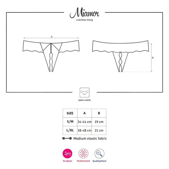 Obsessive - dámské tanga s kamínky a otevřeným rozkrokem - černá krajka - XXL