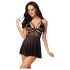Obsessive 838-BAB-1 - průhledný krajkový babydoll set (černý) - L/XL