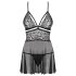 Obsessive 838-BAB-1 - průhledný krajkový babydoll set (černý) - L/XL