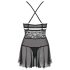 Obsessive 838-BAB-1 - průhledný krajkový babydoll set (černý) - L/XL