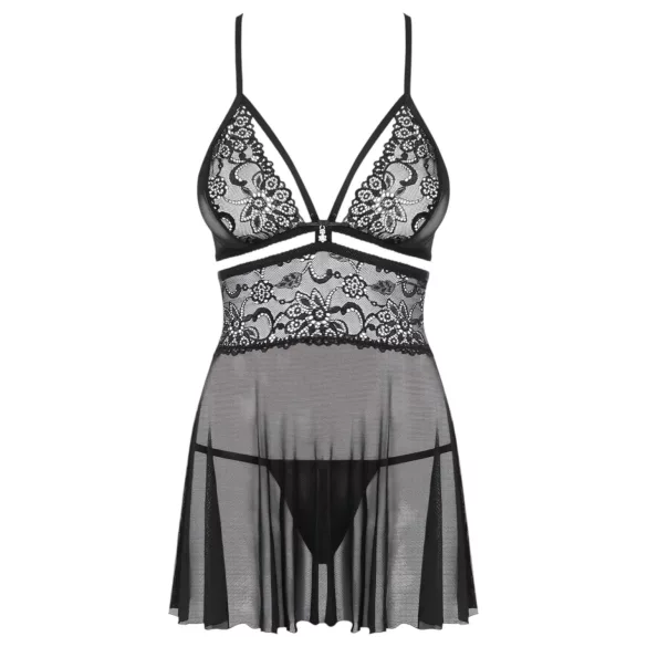 Obsessive - babydoll set - průsvitná, krajková - černá - 2XL/3XL