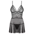 Obsessive - babydoll set - průsvitná, krajková - černá - 2XL/3XL